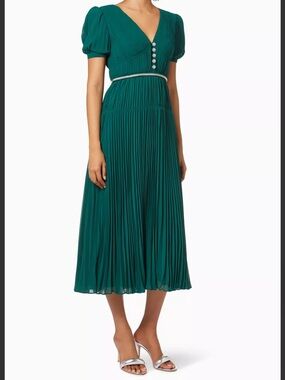 sachin and babi light blue dress Brown Check Chiffon Midi Dress – self-portrait-US